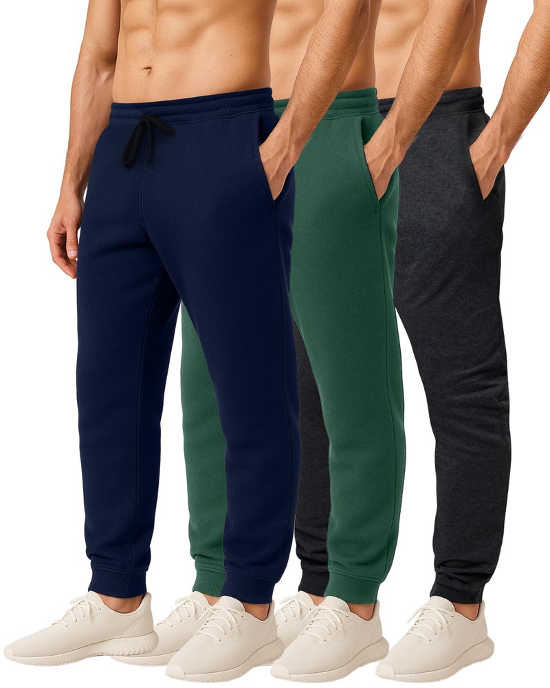 REALESSENTIALS Real Essentials 3 Pack: Men's Cotton Fleece Jogger Sweatpants - Athletic Pants Bottoms with Pockets, Set 1, XL, - Image 1